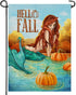 Hello Fall Lake Mermaid Home Decorative Garden Flag, Autumn Lakehouse Pumpkin Yard Lawn Outside Decor, Seasonal Outdoor Small Burlap Decoration Do...