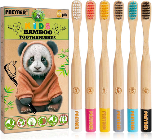 New Kids Bamboo Toothbrushes - 6 Pack, Organic Soft Bristle Toothbrush for Kids, Biodegradable Children's Toothbrushes (Toddler Toothbrush Ages 3-...