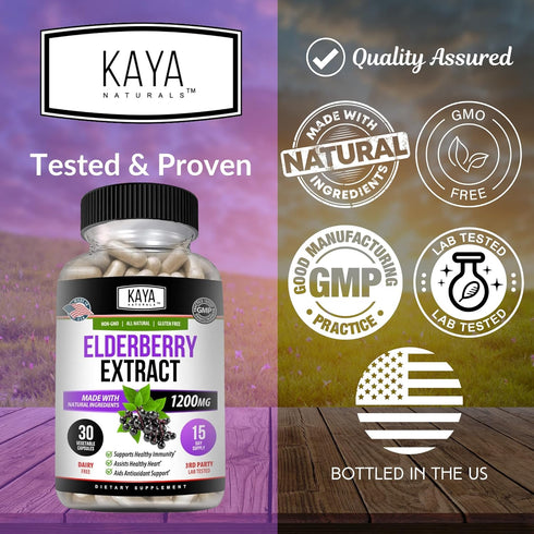Kaya Naturals Elderberry Immune Support | Elderberry Extract, Rich Antioxidant Premium Elderberry Vitamins, 1200mg Immune System Booster Sambucus ...