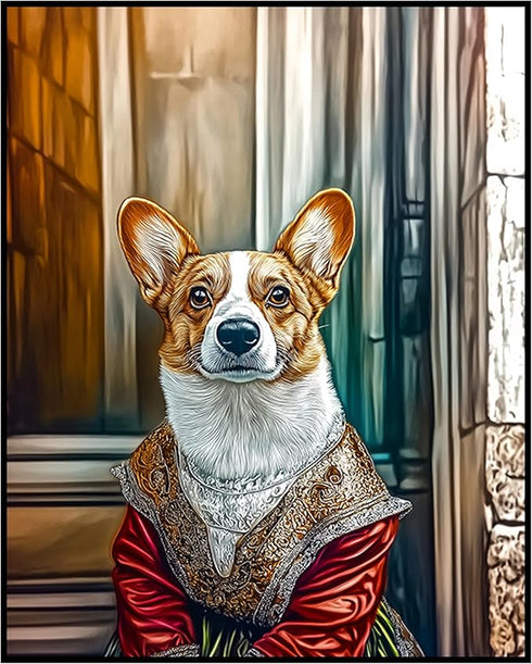 Posterizer 1 pcs-whimsical royal portrait of corgi dog in clothes 2-Art for Animal Lovers-Comedy Art-Decorations for Bedroom, Office, Living Room ...