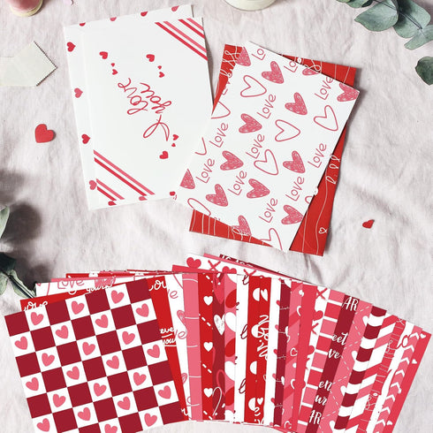 48 Sheets Valentine Craft Paper 12 X 12 Scrapbooking Paper, Red Valentine's Day Pattern Paper Bulk 24 Styles Pink Heart Decorative Craft Paper DIY...