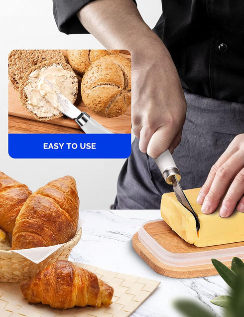 2 Pack Stainless Steel Butter Spreader Knife, Butter Knife with White Porcelain Handle, Cheese Butter Spreader Knives for Kitchen...