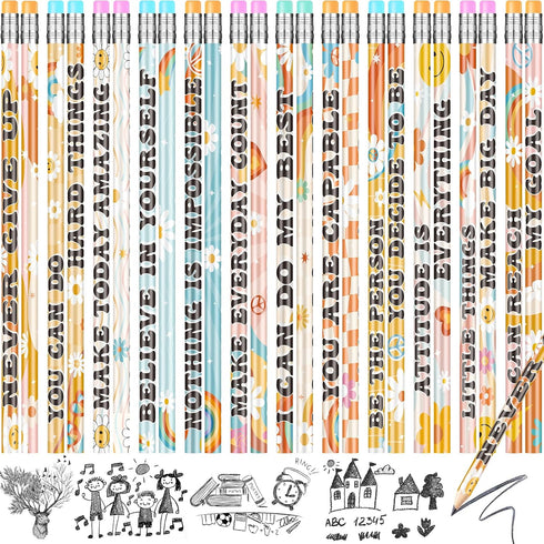 60 Pcs Retro Motivational Pencils Bulk, Inspirational School Pencils for Classroom, Cute Wood Pencils with Encourage Positive Saying, Back to Scho...