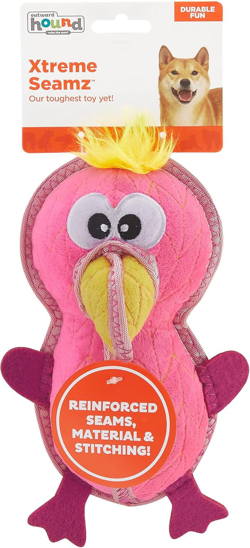Outward Hound Xtreme Seamz Flamingo Squeaky Durable Dog Toy...