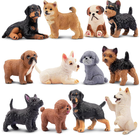 12PCS Dog Figurines, Realistic Plastic Puppy Figurines, Hand Painted Emulational Tiny Dogs Animals Toy, Dog Cake Topper Christmas Birthday Gift fo...
