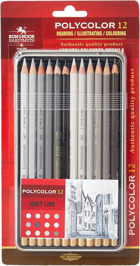 KOH-I-NOOR Polycolor Grey Line Artist's Coloured Pencils (Set of 12)...