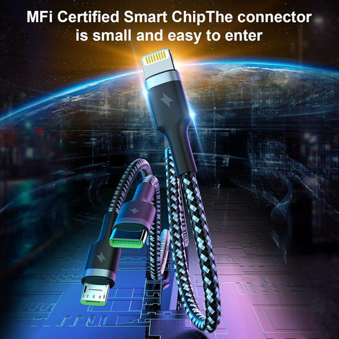100W USB C Multi Fast Charging Cable, 6FT 6A USB C/A to Multi Charging Cable, 5 in 1 Braided Multi Charging Cable with Type C/Lightning/Micro USB ...