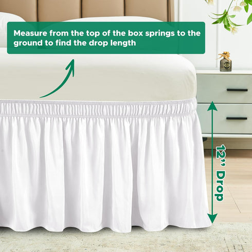Biscaynebay Wrap Around Bed Skirts for King & Cal King Beds with Short Drop of 12", White Adjustable Elastic Dust Ruffles Easy Fit Wrinkle Resista...