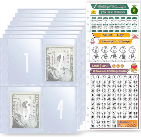100 Envelope Money Saving Challenge Binder Replacement, 25 Sheets A5 Binder Inserts and 3 Trackers, Pre-labeled 1-100, Cash Stuffing Envelopes,Sav...