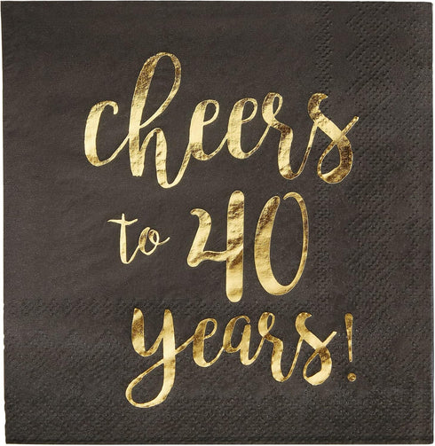BLUE PANDA 40th Birthday Napkins - 50-Pack 3-Ply 5 x 5 in Black & Gold Foil - Cheers to 40 Years Design for 40th Birthday & Anniversary Parties...