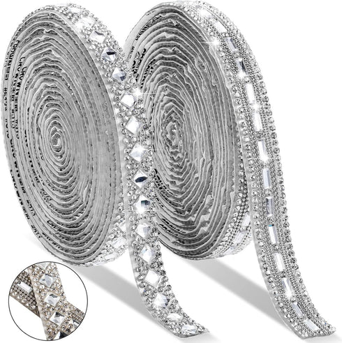 6 Yards Self Adhesive Rhinestone Ribbons 2 Styles Diamond Ribbon Crystal Roll Bling Diamond Rhinestone Crystal Car Sticker Gem Sticker for DIY Art...