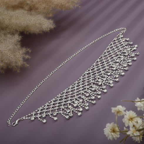 YERTTER Dainity Full Rhinestone Chunky Chain Diamond Silver Chain Collar Statement Tassel Crystal Choker Necklace Adjustable for Party Music Bar W...