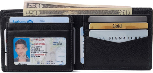 Alpine Swiss RFID Protected Mens Spencer Leather Wallet Bifold 2 ID Windows Divided Bill Section Comes in Gift Box...