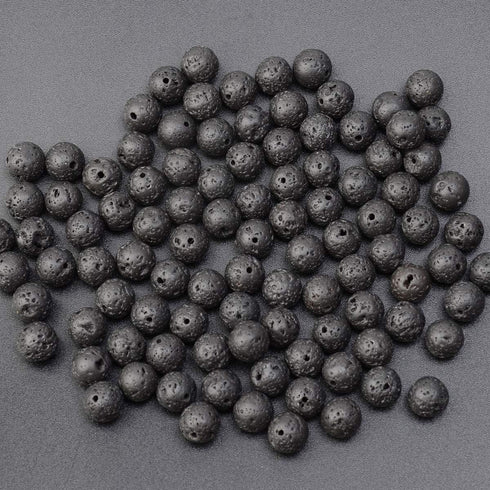 LPBeads 100PCS 8mm Natural Black Lava Beads Gemstone Round Loose Beads for Jewelry Making with Crystal Stretch Cord...