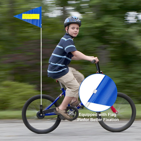 Bike Safety Flag with Pole 2 Sets, 6-Foot Adjustable Height Sturdy Fiberglass Tear-Resistant Waterproof Safety Flag Blue...