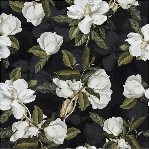 HAOKHOME 93169-1 Peel and Stick Gardenia Floral Wallpaper Removable Black/White/Green Vinyl Self Adhesive Mural 17.7in x 9.8ft...