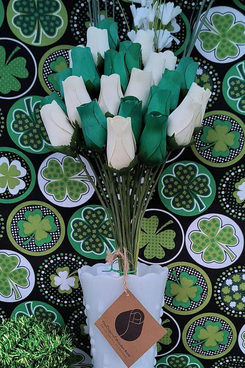 St. Patrick's Day Green and White Flower Bouquet Closed Bud Roses (2 Dozen)...