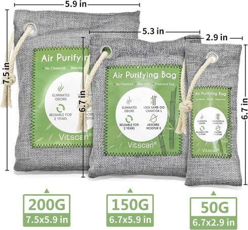12 Pack Bamboo Charcoal Air Purifying Bag, Activated Charcoal Bags Odor Absorber, Moisture Absorber, Natural Car Air Freshener, Shoe Deodorizer, O...