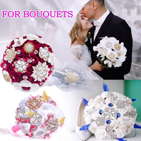 Rhinestone Brooches for Crafts, Flower Bouquet Accessories,Corsage Pin Diamond Pins kits for Wedding Accessories Jewelry Decoration DIY Craft Supp...