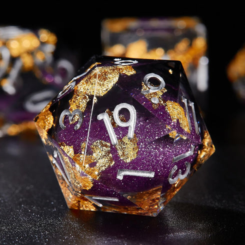 Joylord Sharp Edge Resin Dice Set for Dungeons and Dragons | Liquid Core & Gold Foil Design | Handcrafted Polyhedral DND Dice | RPG D and D Role P...