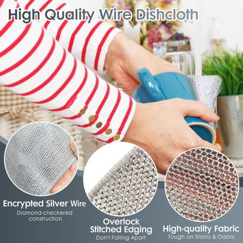 Non Scratch Wire Dishcloth, 5 Pack Multipurpose Soft Wire Dishwashing Rag Dish Rags for Washing Dishes, Non-Stick Cookware, Scrubs & Cleans for Si...