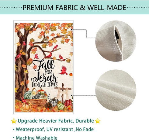 Baccessor Fall Tree Cardinal Garden Flag Fall for Jesus He Never Leaves Flag Vertical Double Sided, Pumpkin Autumn Harvest Thanksgiving Holiday Ya...