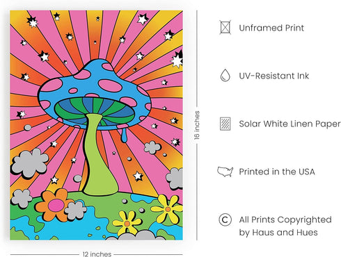 HAUS AND HUES Mushroom Poster Trippy Posters - Indie Posters Posters for Room Aesthetic Trippy Hippie Posters Y2K Poster Mushroom Art Indie Pictur...