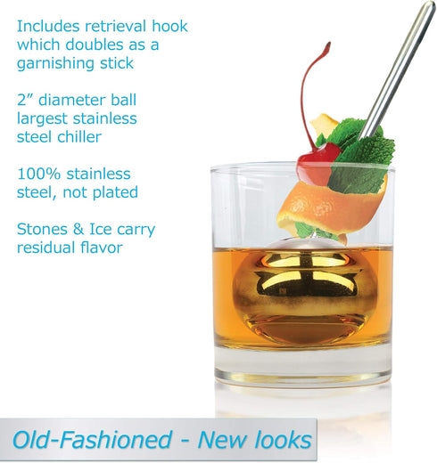Soireehome Tilt Twin Beverage Chilling Balls, Whiskey Stone Spheres - Set of Two with Garnishing Sticks & Stands, Perfect for Wine, Whiskey and Co...