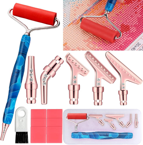 Heyseri 16 Pieces Diamond Painting Pen Accessories, 45° Ergonomic 6 Pieces Stainless Steel Tips Handmade Diamond Art Drill Pen for Art Craft(Drak ...