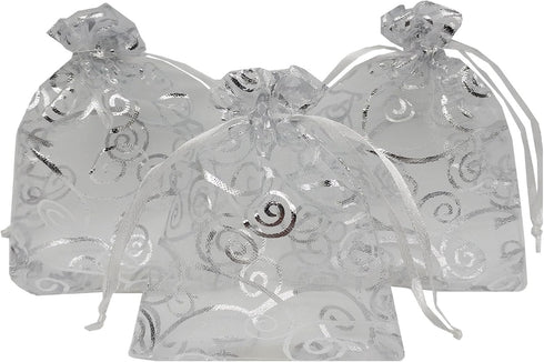 100pcs Sheer Organza Favor Bags For Wedding Baby Shower Rattan Print Gift Bags Samples Display Drawstring Pouches (5x7, silver)...