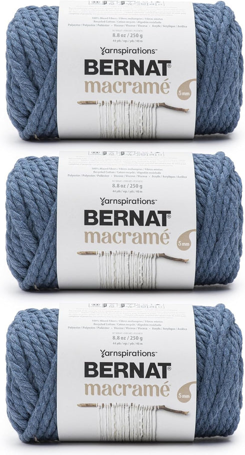 Bernat Macrame Denim Yarn - 3 Pack of 8.8oz/250g - Blended Fiber - #6 Super Bulky - 44 Yards - Knitting, Crocheting & Crafts......