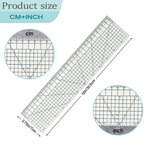 Extended Version 2 Pieces Hot Hem Ruler for Quilting,Hot Press Ruler,Non-Slip Hot Ironing Ruler,Handmade Tool for Electric Iron Home Ironing Work...