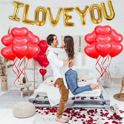 KatchOn, I Love You Balloons and Heart Balloon - 16 Inch, Pack 28 | Red Heart Balloons for Romantic Decorations Special Night | I Love You Decorat...