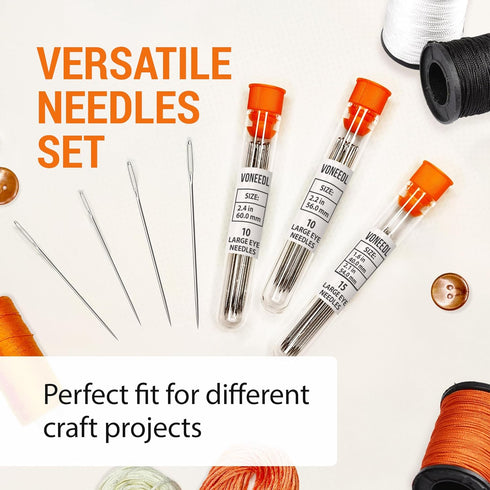VONEEDL 35 PCS Large Eye Sharp Hand Sewing Needles 4 Assorted Sizes - Easy Threading Embroidery Needles - Perfect for Quilting, Crafting, Darning,...