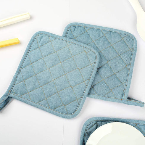 Denim Potholders Kitchen Everyday Basic 8 Inch 100% Cotton Pot Holder Heat Resistant Large Coaster Hot Pads Kit Trivets Set for Cooking and Baking...
