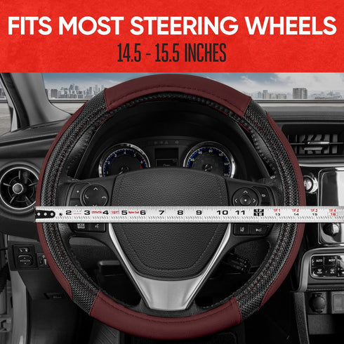 Motor Trend GripTech Sport Burgundy Steering Wheel Cover - Enhanced Traction and Comfort for Car, Truck, Van, SUV - 15 inch, Two-Tone Design...
