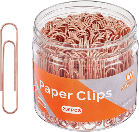 Rose Gold Paper Clips, 200 Count Large Size, 2 Inch Jumbo Paperclips, School and Office Supplies...
