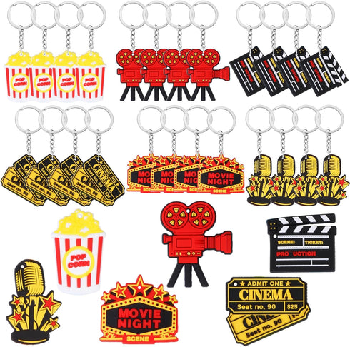 24PCS Movie Night Keychains, Movie Night Party Favors Include Clapboard Microphone Ticket Popcorn Microphone Projector Keychains for Birthday Part...