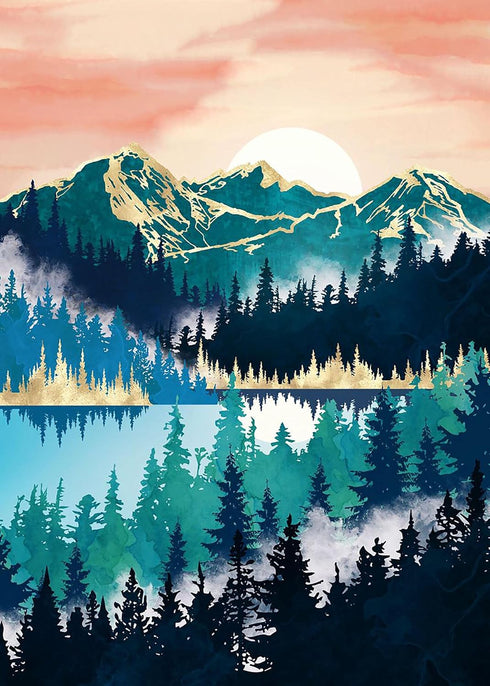 Hestarcul 5D Sunrise Diamond Painting Kit,Diamond Art Kits for Adults,Diamond Dots,Paint with Diamonds Round for Gift,Wall Decor(12x16) (Lake Mist...