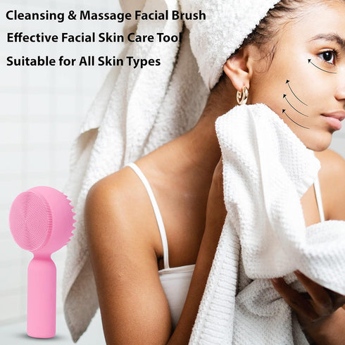 Silicone Facial Cleansing Brush 2 in 1 Silicone Facial Scrubber Manual Exfoliating Facial Brush Face Cleanser Face Exfoliator Ultrafine Bristles f...