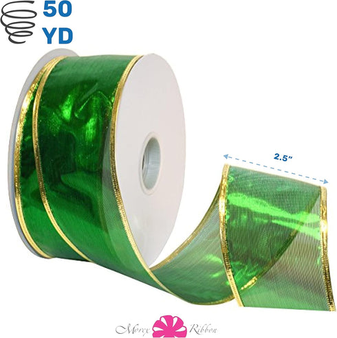 Morex Ribbon 7417.40/50 Morex Gleam 2.5" X 50 YD Wired Ribbon for Gift Wrapping, Emerald, Flower Bouquet Ribbons for Crafts, Valentines, Baby Show...
