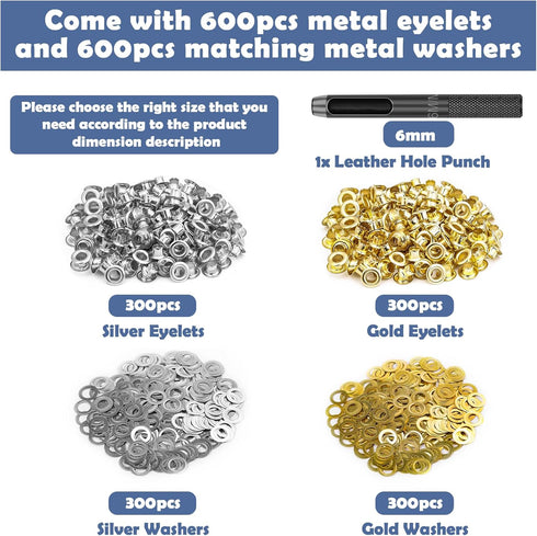 1203Pcs Grommet Tool Kit with Eyelet Pliers, PAXCOO 1/4 Inch 6mm(Inside Hole Size) Fabric Grommet Kit with Fabric Eyelets Grommets, Washers, and H...