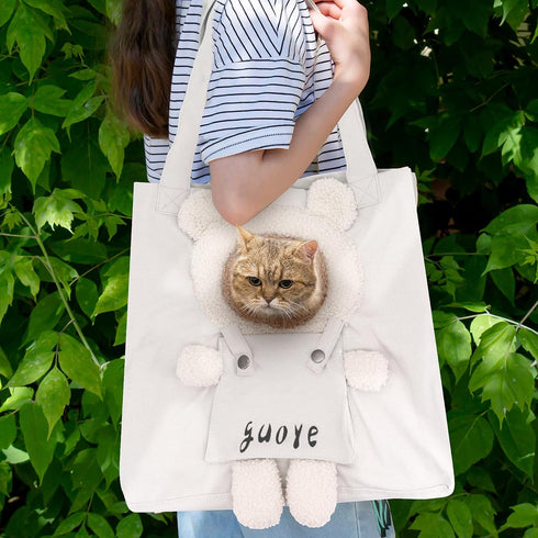 Pet Cat Bag Exposed Head Bear Bag Cats Dogs Comfortable Out Shoulder Bag Large Capacity Adjustable Window Size for Desensitization Training, Veter...