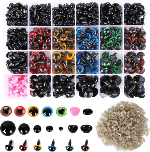 Safety Eyes 796pcs Plastic Safety Eyes and Noses, 6-20mm Black Craft Doll Eyes with Washers Assorted Sizes Bear Nose for Plush Animal Crochet Bear...