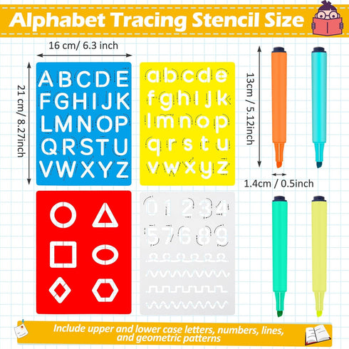 8 Pieces Preschool Letters and Numbers Alphabet Stencils Colorful Double Sided Tracing Board PET Paint Boards for Painting with Craft Markers Mark...
