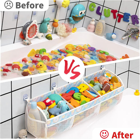 Mesh Bath Toy Storage for Tub - Sorting Baby Toys Bath Tub Toy Holder - Extra Large Capacity Bath Toy Organizer with Large Openings, Quick-drying ...