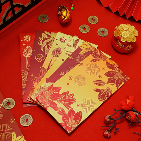 48Pcs Chinese New Year Red Envelopes 6 Classic Design Red Gold Hong Bao Lotus Peony Floral Spring Festival Lucky Money Pocket for Party Wedding Ch...