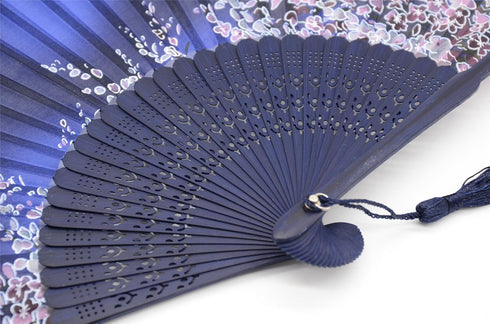 OMyTea® Women Hand Held Silk Folding Fan with Bamboo Frame - with a Fabric Sleeve for Protection for Gifts - Sakura Cherry Blossom Pattern (WZS-1)...