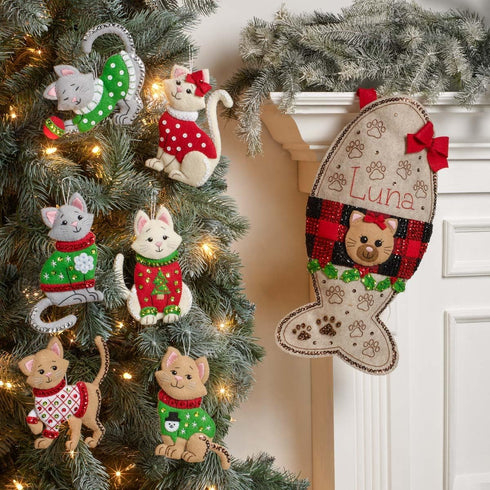 Bucilla Felt Applique 6 Piece Ornament Making Kit, Cats in Ugly Sweaters, Perfect for DIY Arts and Crafts, 89381E......