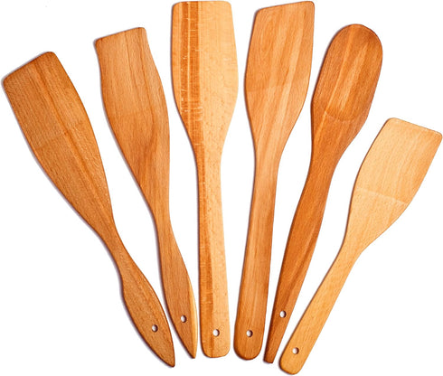 6 Wooden Spoons for Cooking – Made in Ukraine 100% Natural Healthy Nonstick Wooden Spatula Spoons - Premium Solid Wood Cooking Utensils Set - Stro...